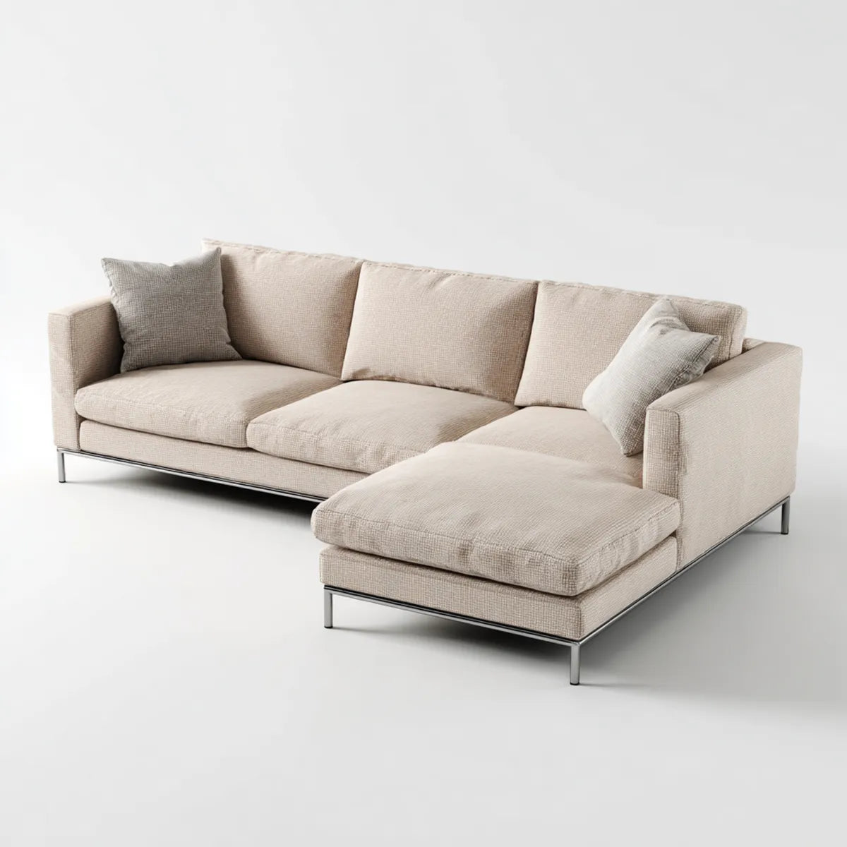 Sofa, Kanapa narożna z rekamierem w prawym beżu 260 x 160 x 85 cm poliestrowy kształt L