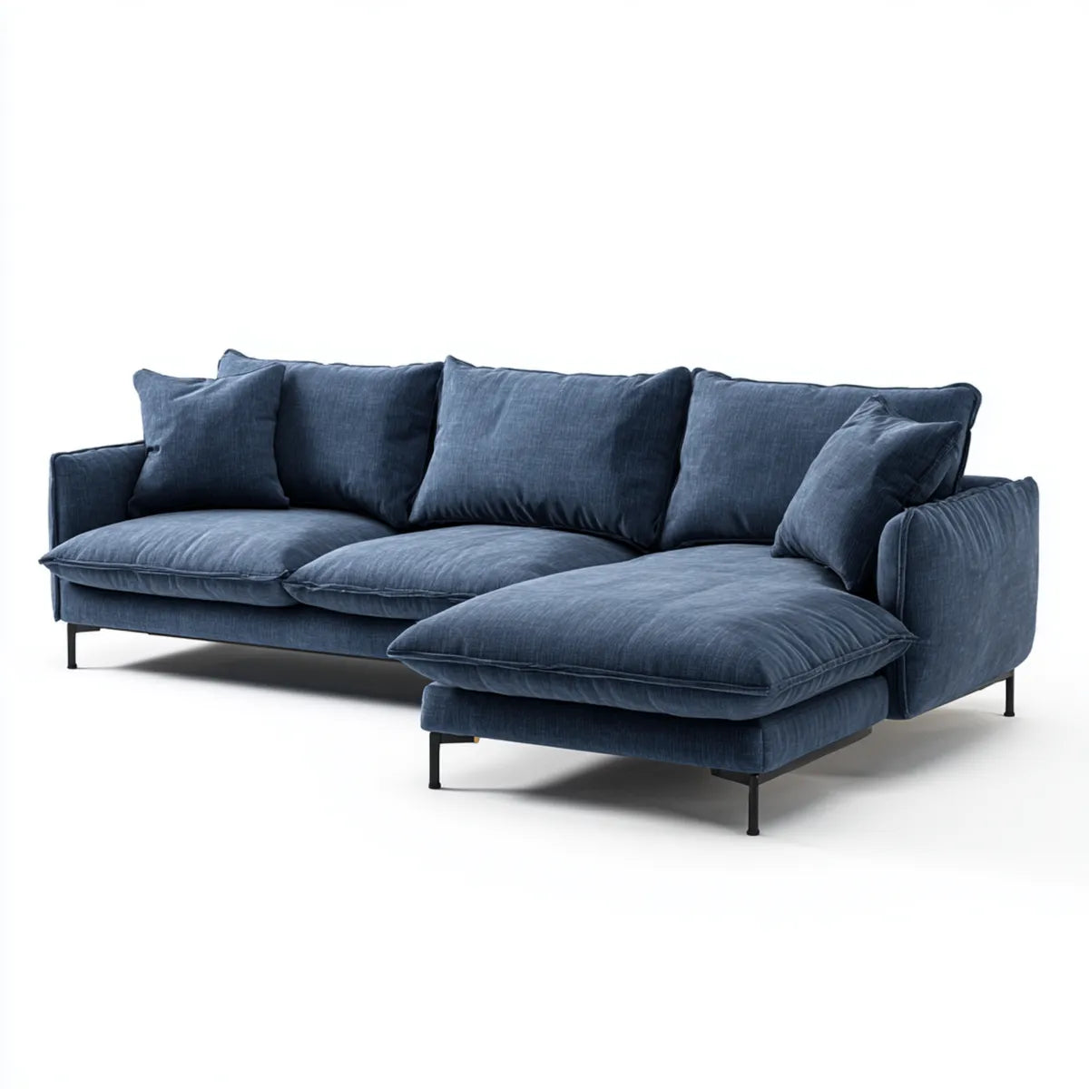 Sofa, 3-miejscowa kanapa narożna granatowy 280 x 170 x 85 cm poliester aksamit kształt litery L