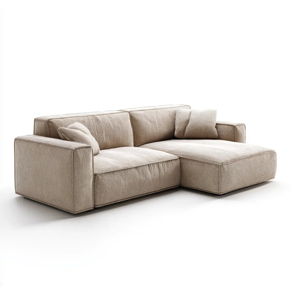 Sofa, Kanapa narożna z linką poliestrową szezlongiem beige 250 x 165 x 82 cm