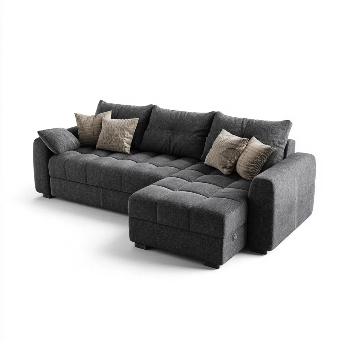 Sofa, Kanapa narożna z ciemnoszarym ottomańskim 280 x 170 x 85 cm poliestrowym kształtem L
