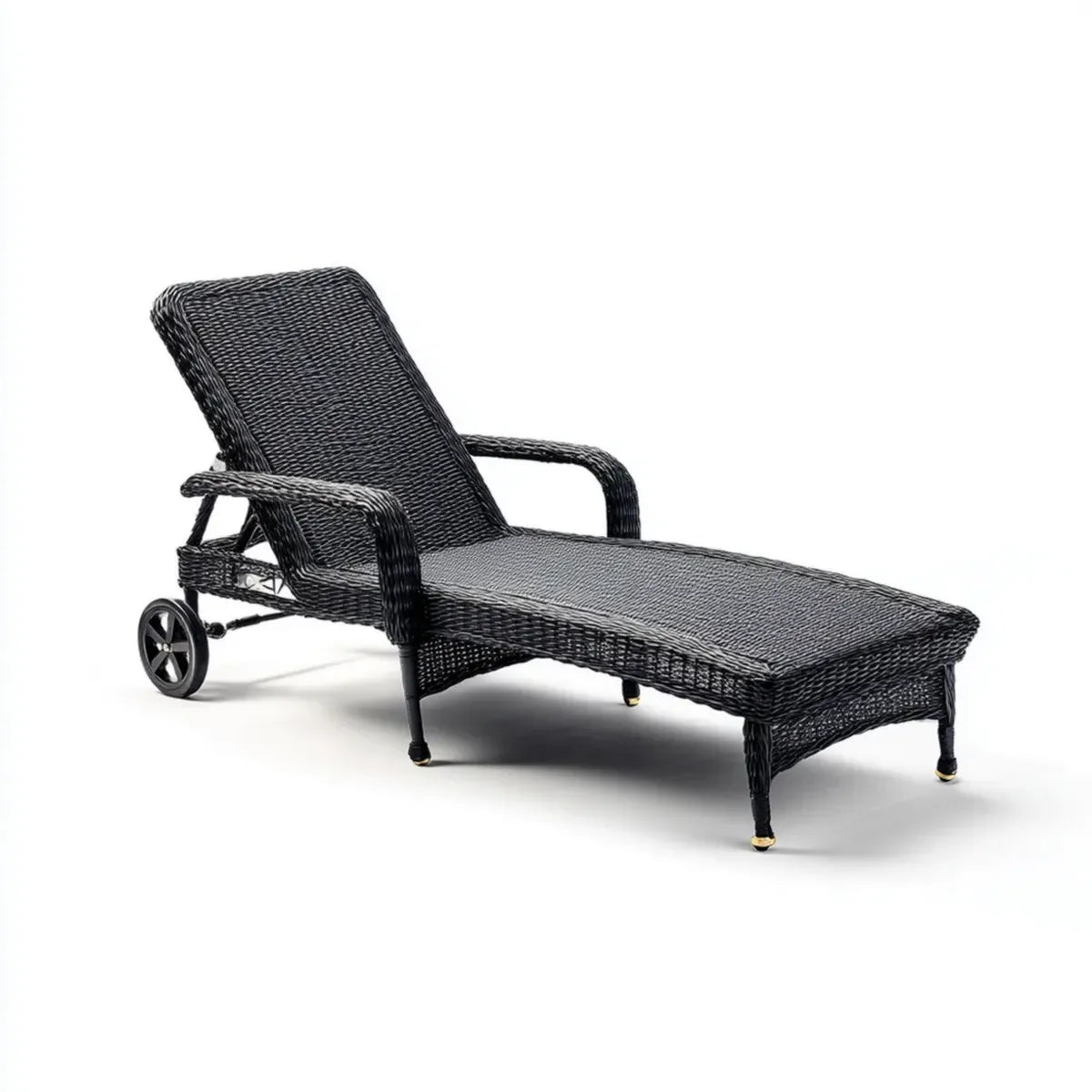 Leżanka ogrodowa, Ogrodowy salon czarny 198 x 65 x 98 cm Polirattan regulowany z rolkami