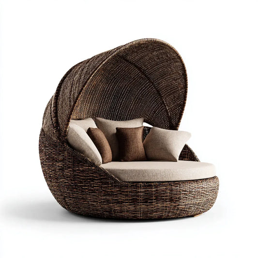Leżanka ogrodowa, Podwójne Sun Island Brązowy Beżge z PE- Rattan owalny 210 x 145 x 175 cm