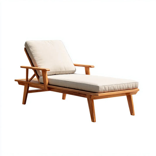 Leżanka ogrodowa, Ławka ogrodowa z podłokietnikami beżowymi 200 x 70 x 85 cm teak poliestrowy prostokątna