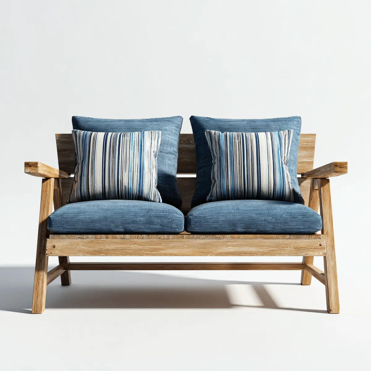 Sofa ogrodowa, 2-osobowy taras sofa naturalne drewno Niebieski prostokątna z litego drewna acacia z poduszką poliestrową 140 x 70 x 78 cm