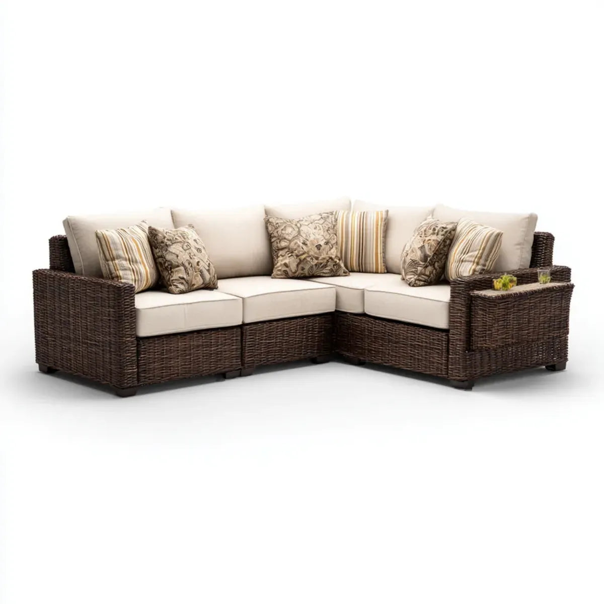 Sofa ogrodowa, Zestaw do rozkładania tarasów Zestaw do siedzenia Brązowy Beige 300 x 230 x 85 cm PE rattan L-shape