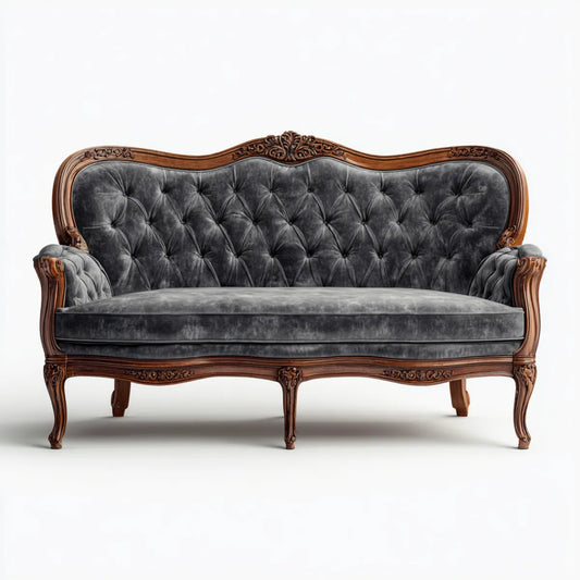 Sofa, 2-fotela Ciemny szary 190 x 80 x 110 cm poliester aksamit lite drewno zakrzywiony kształt