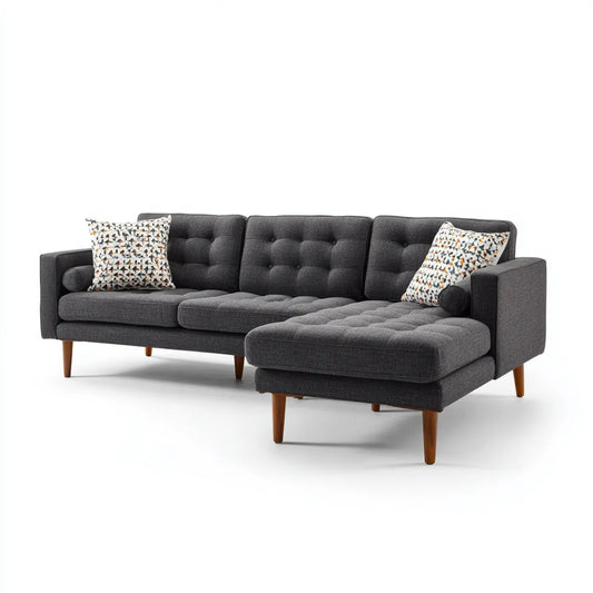 Sofa, Kanapa narożna z powrotem ciemnoszary 250 x 160 x 85 cm tapicerka poliestrowa prostokątna