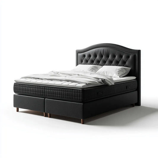 Łóżko dwuosobowe, Box Spring łóżko podwójne czarne 180 x 200 cm PU sztuczna skóra prostokątna