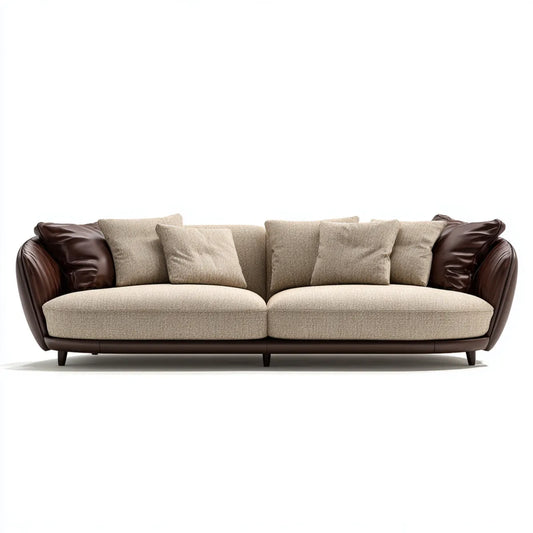 Sofa, 3- fotela Brązowy Beige 230 x 95 x 82 cm z pokrywą PU i tapicerką poliestrową proste