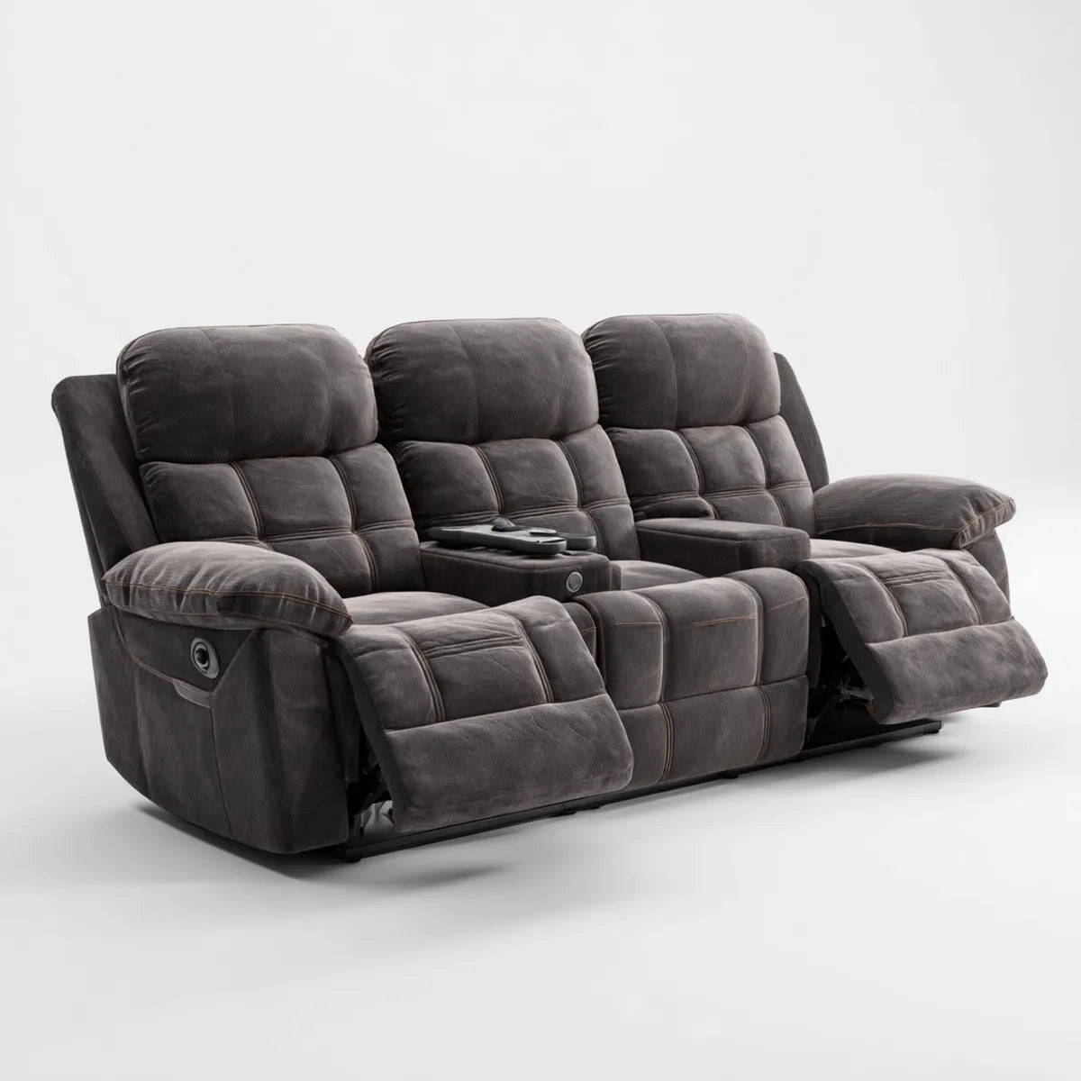 Sofa, Elektryczny 3-osobowy relaks sofa ciemnoszary z poliestrowego mikrofibry kształt prosty 218 x 95 x 103 cm