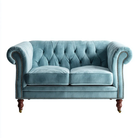 Sofa, 2-osobowa Chesterfield Sofa Niebieski 160 x 90 x 78 cm poliester aksamit