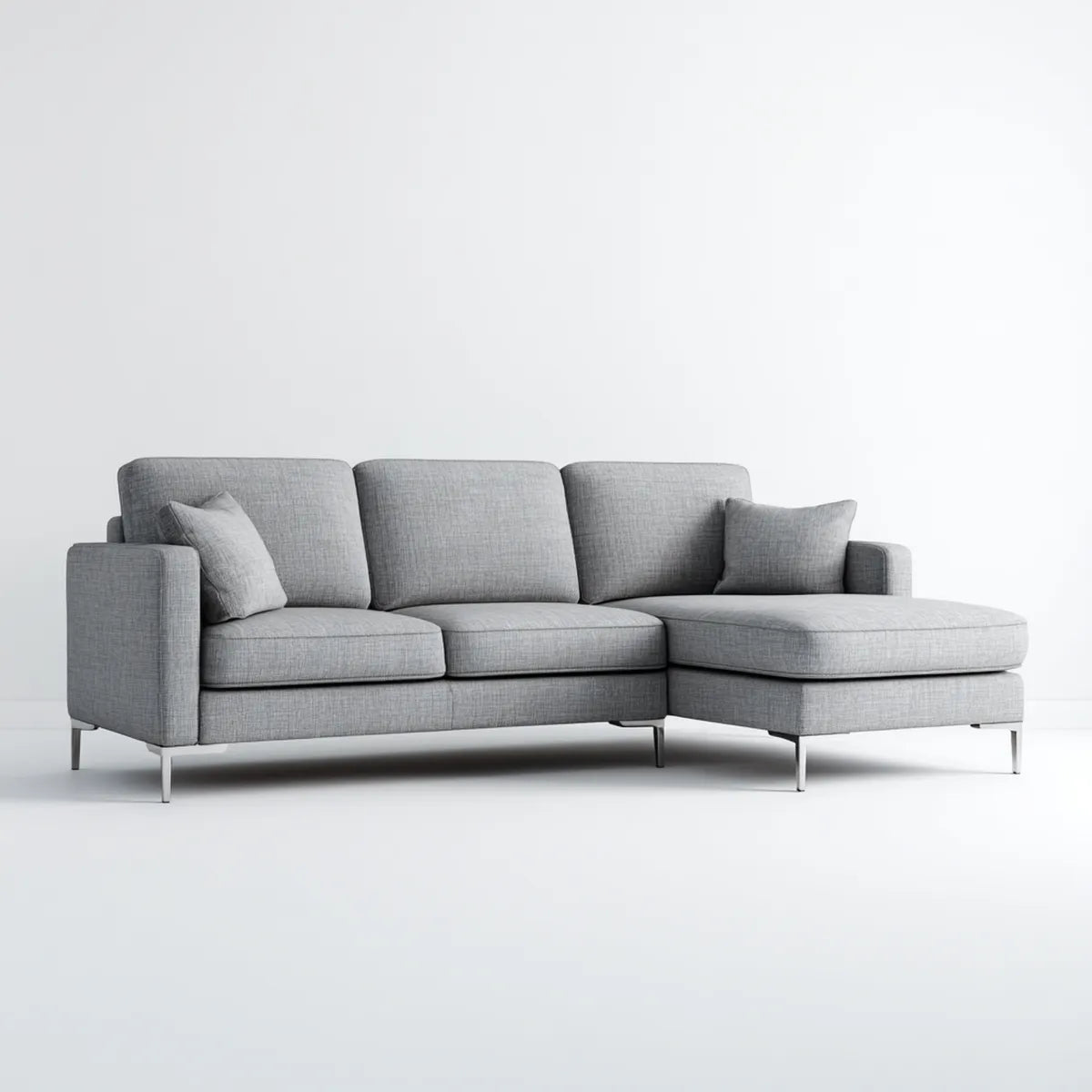 Sofa narożna z szarym, odbijającym, szarym, 260 x 160 x 84 cm tapicerką poliestrową z poliuretanowej pianki