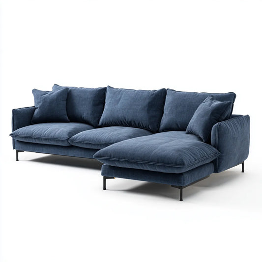 Sofa, 3-miejscowa kanapa narożna granatowy 280 x 170 x 85 cm poliester aksamit kształt litery L