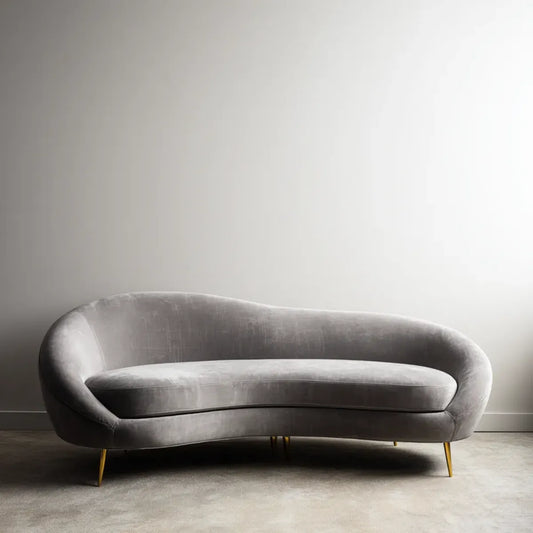 sofa 3-osobowa szara 210 x 92 x 76 cm poliestrowy aksamitny kształt zakrzywiony