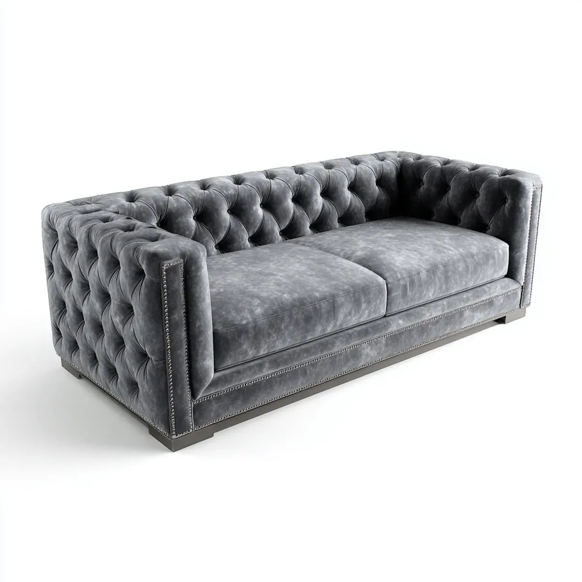 Sofa, 3-osobowy Chesterfield Sofa szary 220 x 95 x 75 cm poliestrowy aksamit