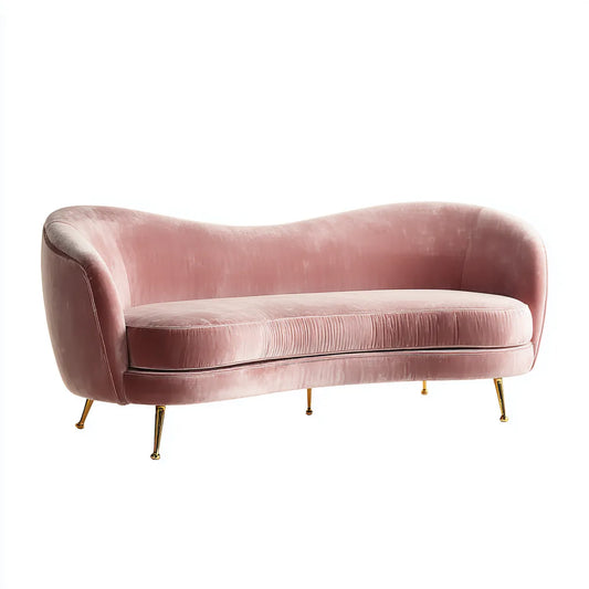 sofa 2-osobowa różowa 180 x 82 x 76 cm poliestrowy aksamit ze stalowych nóżek zakrzywiony kształt