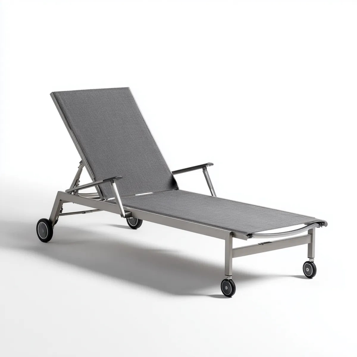 Leżanka ogrodowa, Ławki do opalania z rolkami z szarego srebra 200 x 65 x 35 cm aluminium tekstylia prostopadle regulowane