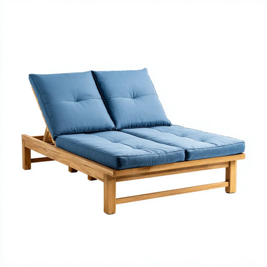 Leżanka ogrodowa, Podwójna lampa słoneczna Niebieski 200 x 140 cm Acacia lite drewno poliestrowe prostokątne