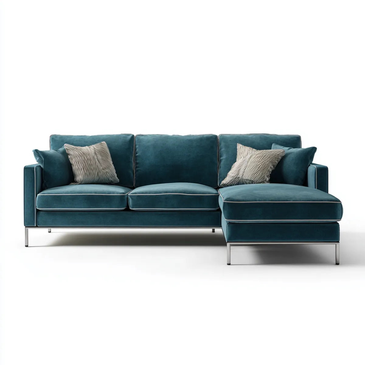 Sofa, Kanapa narożna z prawym recyrkulatorem Benzyna 260 x 160 x 85 cm aksamitna tapicerka poliestrowa prostokątna