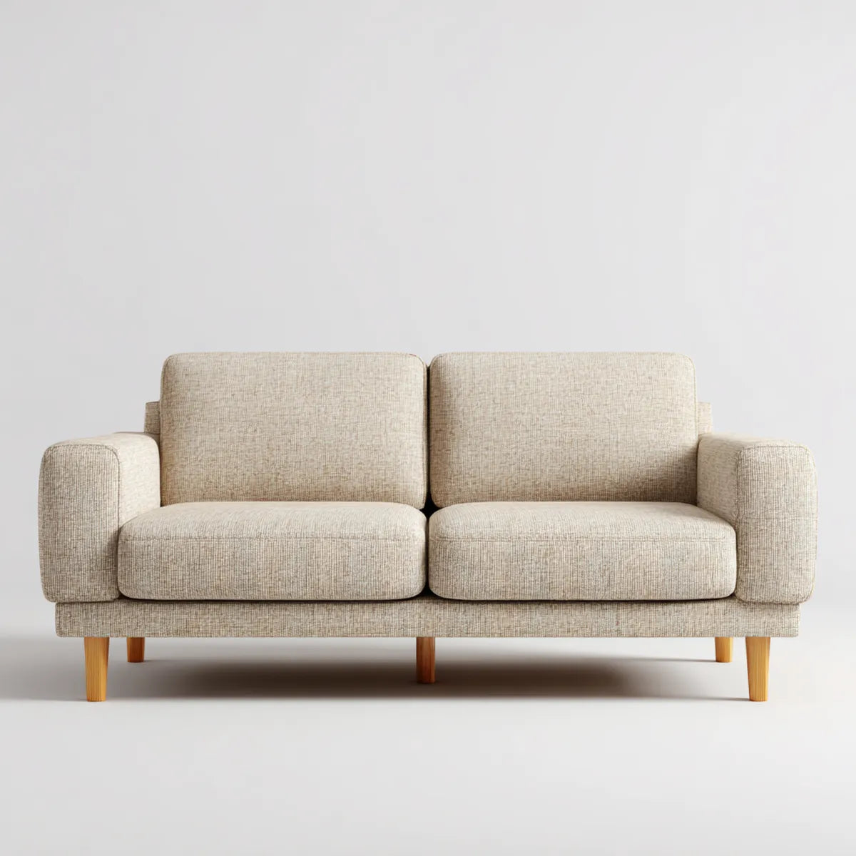 Sofa, 2-fotelikowa kanapa beżowa 180 x 85 x 82 cm z tapicerką poliestrową z litych nóżek drewnianych prostokątnych