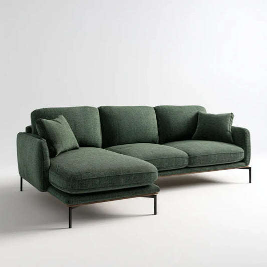 Sofa, Kanapa narożna z lewym ottomańskim ciemnozielonym 280 x 165 x 82 cm pokrywą z linki poliestrowej prostokątna