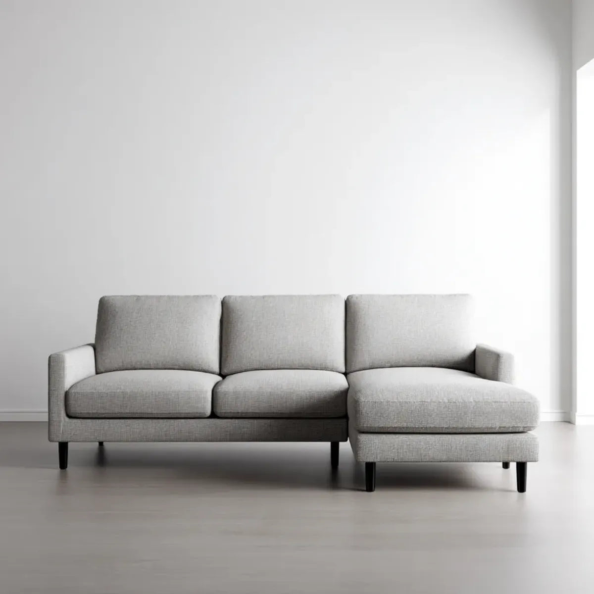 Sofa, Kanapa narożna z jasnoszarym płaskim kształtem, 255 x 160 x 85 cm