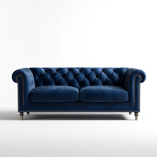 Sofa, 2-fotelik Chesterfield sofa ciemnoniebieski 200 × 90 × 75 cm poliestrowy aksamit