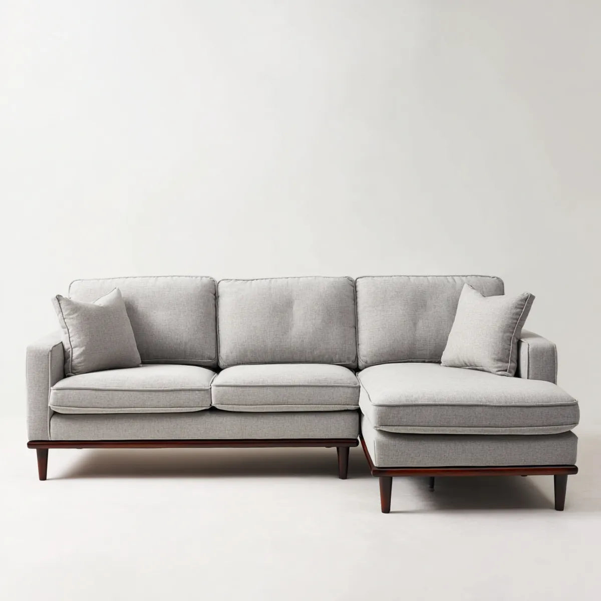 Sofa narożna z prawego, jasnoszarego fotela poliestrowego 280 x 160 x 85 cm