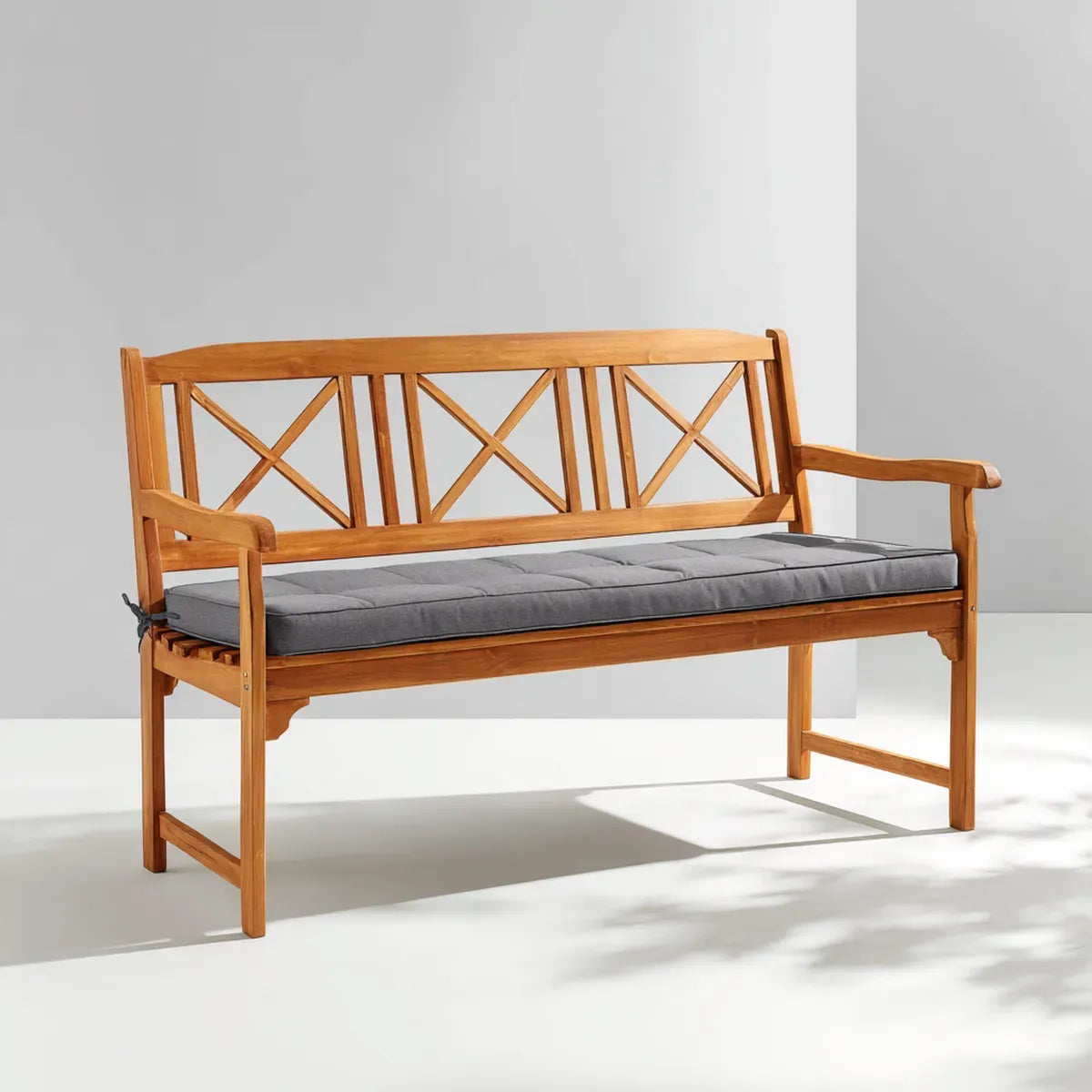 Ławka ogrodowa 3-fotelik Brązowy szary 150 x 65 x 90 cm Acacia lite drewno prostokątne z poduszką siedzenia