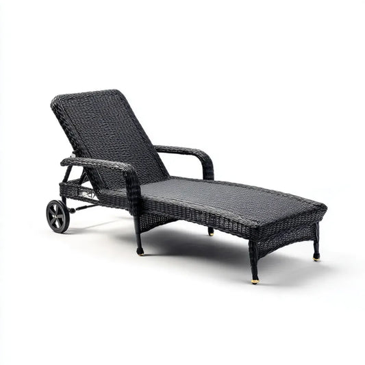 Leżanka ogrodowa, Ogrodowy salon czarny 198 x 65 x 98 cm Polirattan regulowany z rolkami