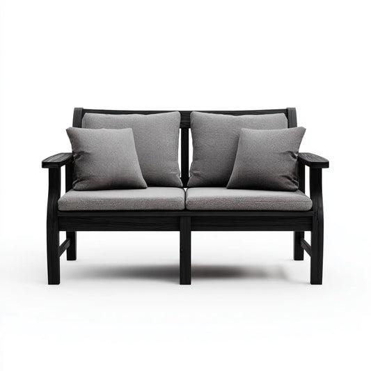 Sofa, 2-fotelikowa sofa szary czarny 140 x 78 x 78 cm z tapicerką poliestrową z litego drewna ramka prostokątna